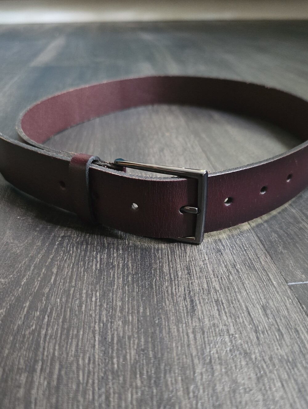 Express Burgundy Genuine Leather Belt Mens 32 Oxblood Gunmetal Buckle 30/32